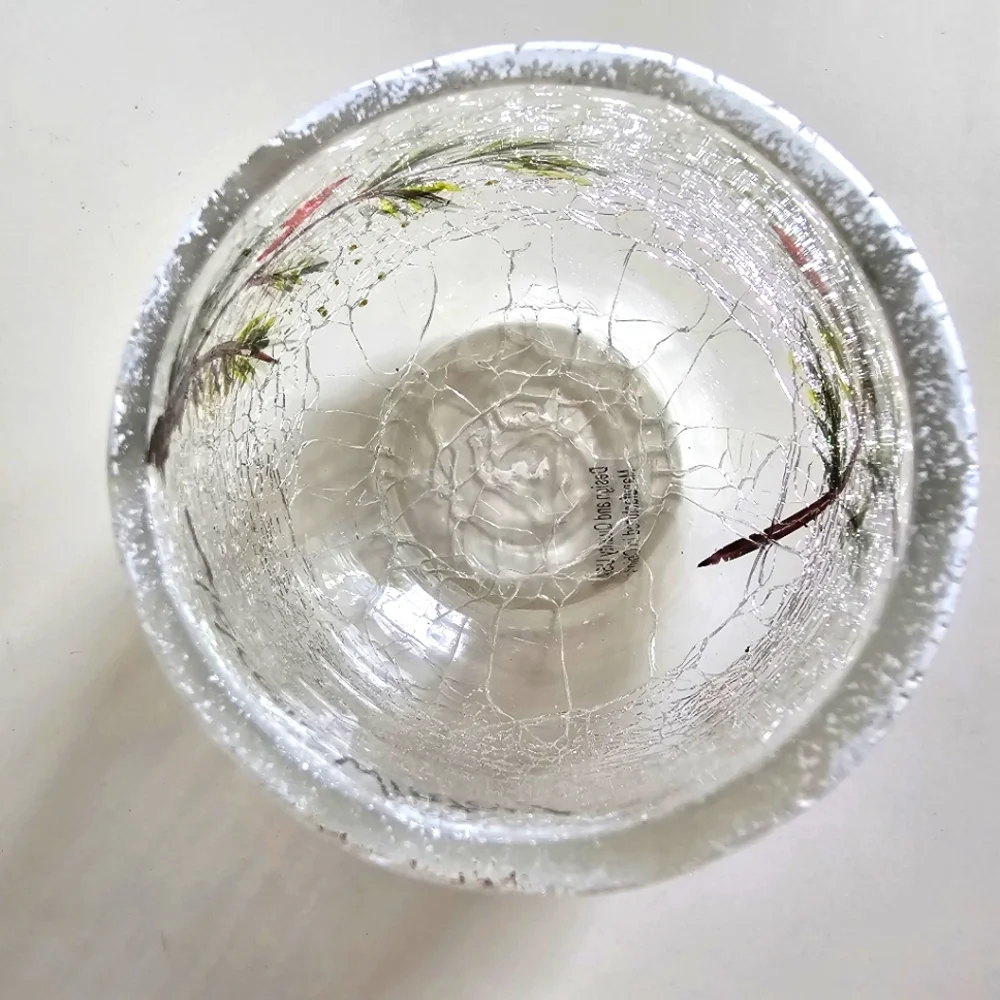 Vintage Yankee Welcome Winter Crackle Frosted Glass Votive Pine Candle Holders